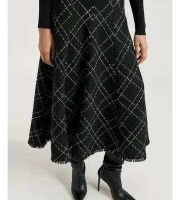 Veronika Maine Wide Check Tweed Fluted Skirt
