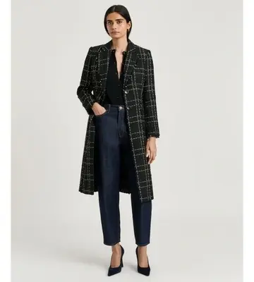 Veronika Maine Wide Check Tweed Two Button Coat