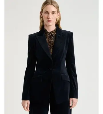 Veronika Maine Stretch Velvet Fitted Blazer