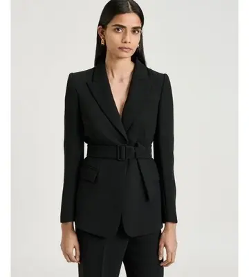 Veronika Maine DOUBLE WEAVE BELTED BLAZER