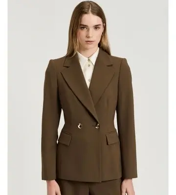 Veronika Maine Twill Suiting Double Breasted Blazer