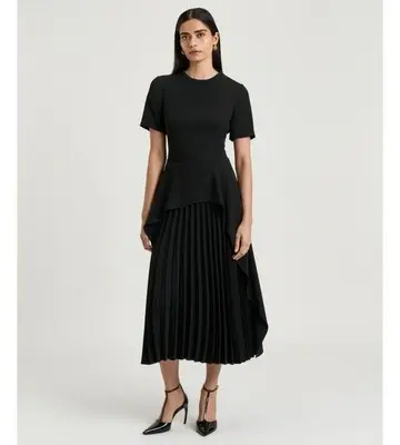 Veronika Maine Satin Back Crepe Waterfall Midi Dress
