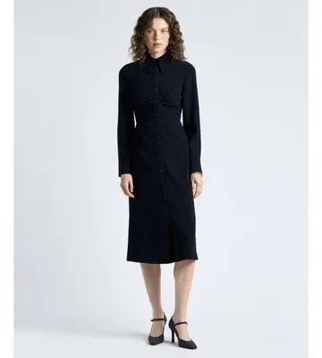 Cue Dark Ink Crepe Ruched Shirt Dress