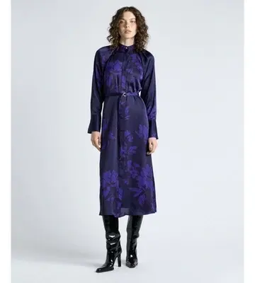 Cue Dark Cobalt Brushwork Floral Gathered Midi Dress