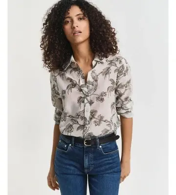 Gant Relaxed Fit Tree Printed Cotton Silk Shirt