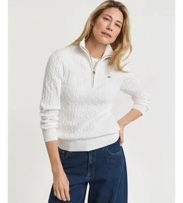 Gant Stretch Cotton Cable Knit Half-Zip Knit Jumper