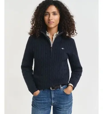 Gant Stretch Cotton Cable Knit Half-Zip Knit Sweater