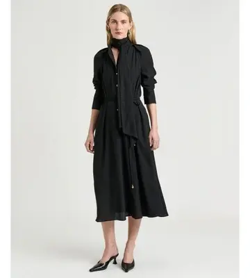 Veronika Maine Satin Back Crepe Tie Neck Shirtdress