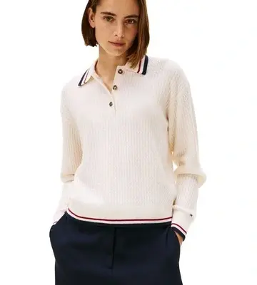 Tommy Hilfiger Cable Knit Relaxed Polo Collar With Cashmere Jumper