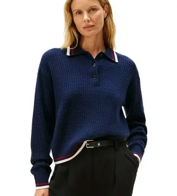 Tommy Hilfiger Cable Knit Relaxed Polo Jumper With Cashmere