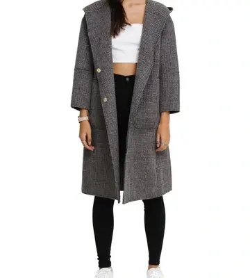 Belle & Bloom Walk This Way Wool Blend Black/White Oversized Coat