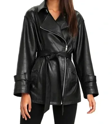 Belle & Bloom BFF Belted Black Leather Jacket
