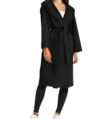 Belle & Bloom Runaway Wool Blend Robe Coat Black