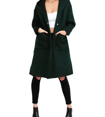 Belle & Bloom Walk This Way Wool Blend Oversized Coat Dark Green
