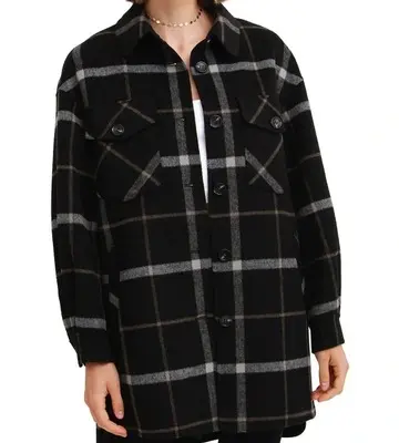 Belle & Bloom River's Edge Plaid Shacket Nearly Black