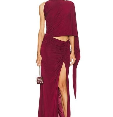 Alex Perry One Shoulder Drape Sleeve Gown