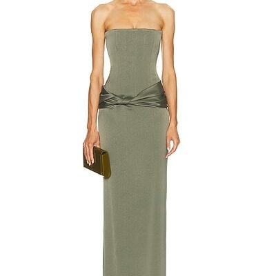 Alex Perry Strapless Longline Corset Twist Drape Column Dress