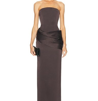 Alex Perry Strapless Curved Corset Drape Column Dress