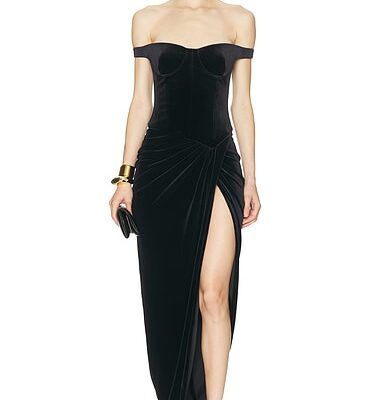 Alex Perry Off Shoulder Cupped Drape Gown