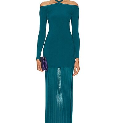 Christopher John Rogers Off-The-Shoulder Long Sleeve Knit Gown