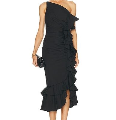 Carolina Herrera One Shoulder Ruched Midi Dress