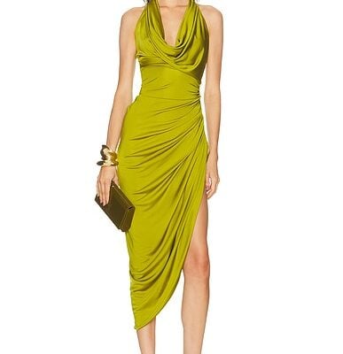 David Koma Plunge Neckline Asymmetric Hem Ruched Dress