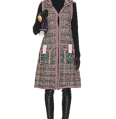 FWRD Renew Chanel Tweed Hooded Knit Cardigan