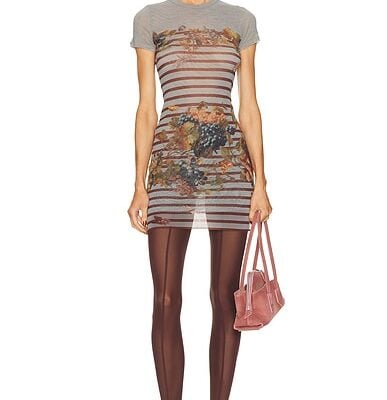 Jean Paul Gaultier Mesh Printed Mariniére Grape Short Dress