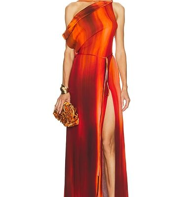LaQuan Smith Asymmetrical Draped Scarf Dress