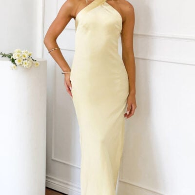 Beginning Boutique Jasmine Yellow Halter Neck Formal Maxi Dress - Image 1