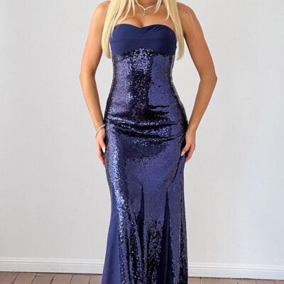 Beginning Boutique Jarrah Navy Sequin Strapless Maxi Dress - Image 1