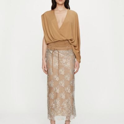 Christopher Esber Sèpienne Lace Belted Suede Skirt - Image 1
