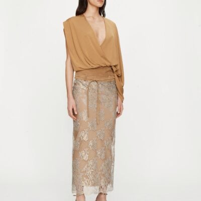 Christopher Esber Sèpienne Lace Belted Suede Skirt - Image 2
