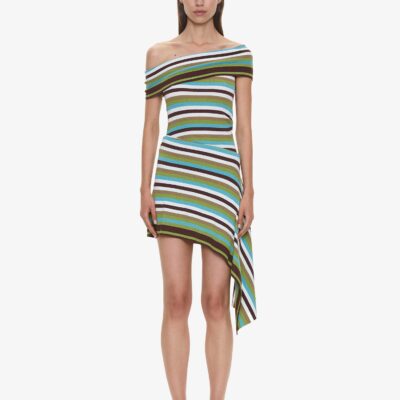Christopher Esber Stripe Knit Extension Drape Mini Dress — XXS - Image 1