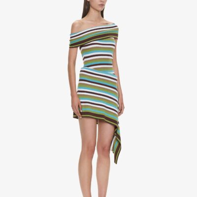 Christopher Esber Stripe Knit Extension Drape Mini Dress — XXS - Image 2