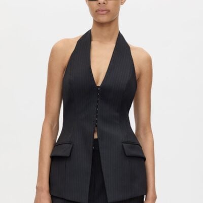 Camilla and Marc Orban Tailored Halter Top — navy pinstripe - Image 2