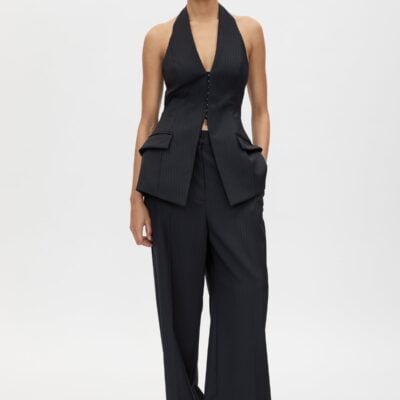 Camilla and Marc Orban Mid Rise Wide Leg Pant — navy pinstripe - Image 1