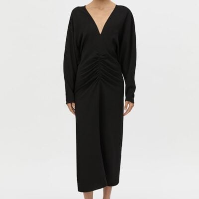 Camilla and Marc Dune Draped Waist Midi Dress — black - Image 1