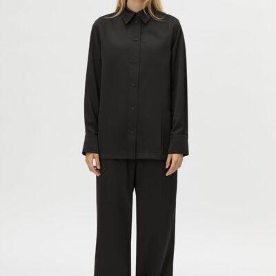 Camilla and Marc Ground Satin Long Sleeve Shirt — black - Image 1