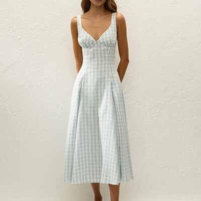 Faithfull The Brand Adalee Midi Dress Gingham Sky Blue — XXS - Image 1