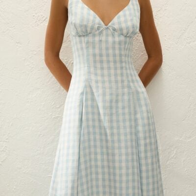 Faithfull The Brand Adalee Midi Dress Gingham Sky Blue — XXS - Image 2