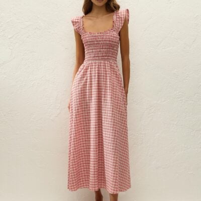 Faithfull The Brand Eudora Midi Dress Vintage Red Check — XXS - Image 1