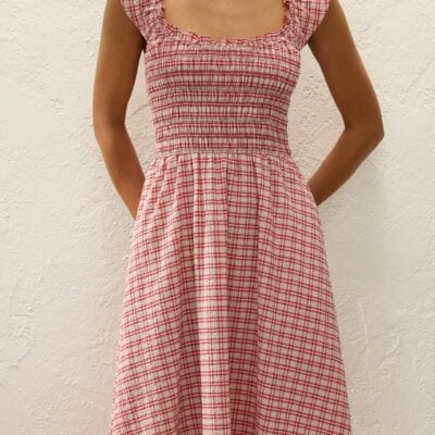 Faithfull The Brand Eudora Midi Dress Vintage Red Check — XXS - Image 2
