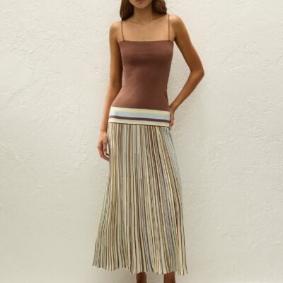 Faithfull The Brand Esenia Knit Dress Sky Blue Pale Yellow Stripe — XXS - Image 1