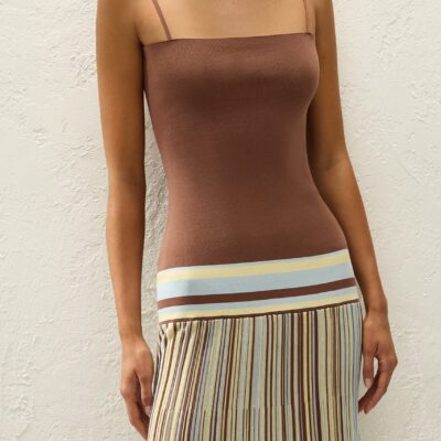 Faithfull The Brand Esenia Knit Dress Sky Blue Pale Yellow Stripe — XXS - Image 2
