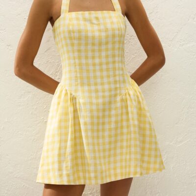 Faithfull The Brand Venza Mini Dress Gingham Pale Yellow — XXS - Image 2