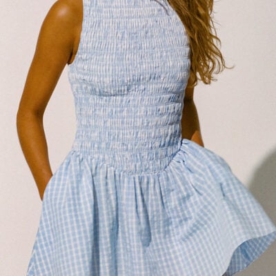 Faithfull The Brand Martina Mini Dress Paloma Check Light Blue White — PALOMA CHECK - LIGHT BLUE WHITE - Image 2