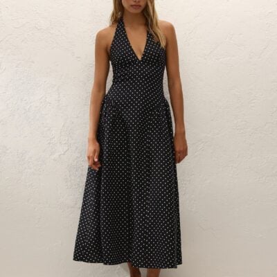 Faithfull The Brand La Cala Midi Dress Lola Polka Dot Black Cream — XXS - Image 1