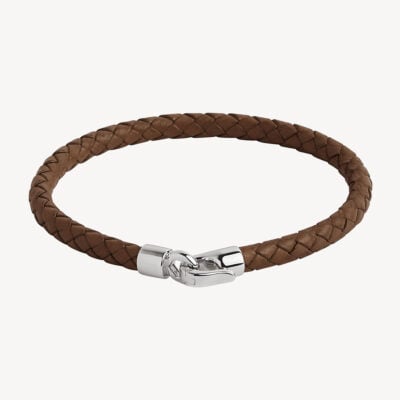 NAJO The Mariner Men’s Tan Plaited Leather and Steel Bracelet - Image 1