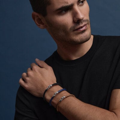 NAJO The Mariner Men’s Tan Plaited Leather and Steel Bracelet - Image 2